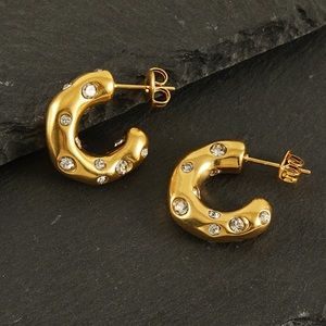 24K Gold Zircon Hoop Earrings*Waterproof*Sweatproof*Tarnish Free